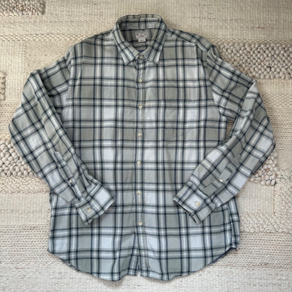 J.Crew Super Soft Indigo+Gray Plaid Button Up Shirt - Large